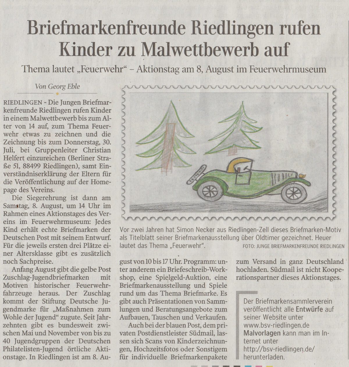 Schwäbische Zeitung vom 17.07.2020 – Briefmarkenfreunde Riedlingen rufen Kinder zu Malwettbewerb auf